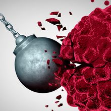 A wrecking ball destroying a malignant cell as a 3D illustration