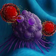 Engineered T cells attacking a cancer cell